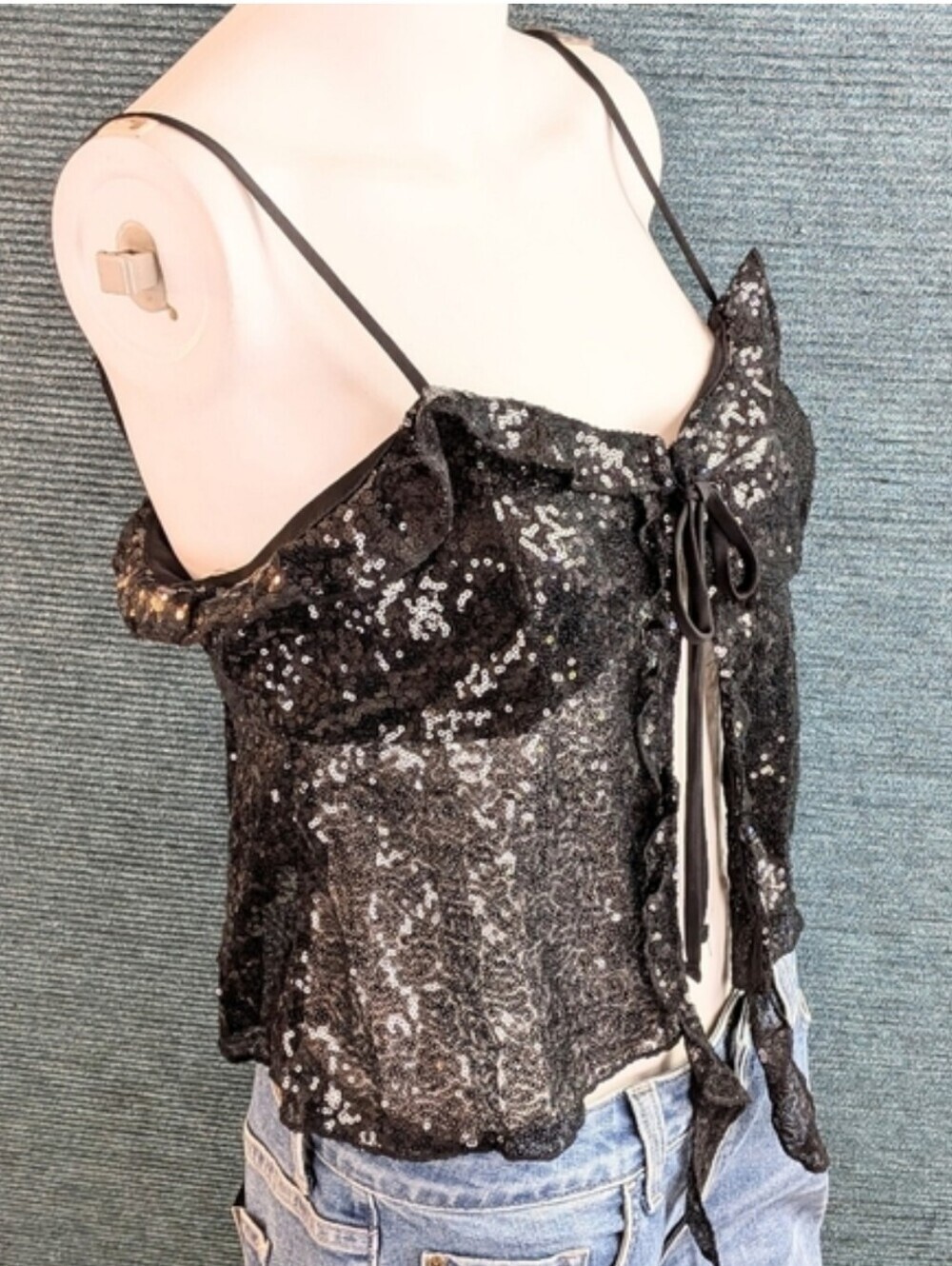 Sequin Ruffle Tie-Front Cami - Picture 9 of 16